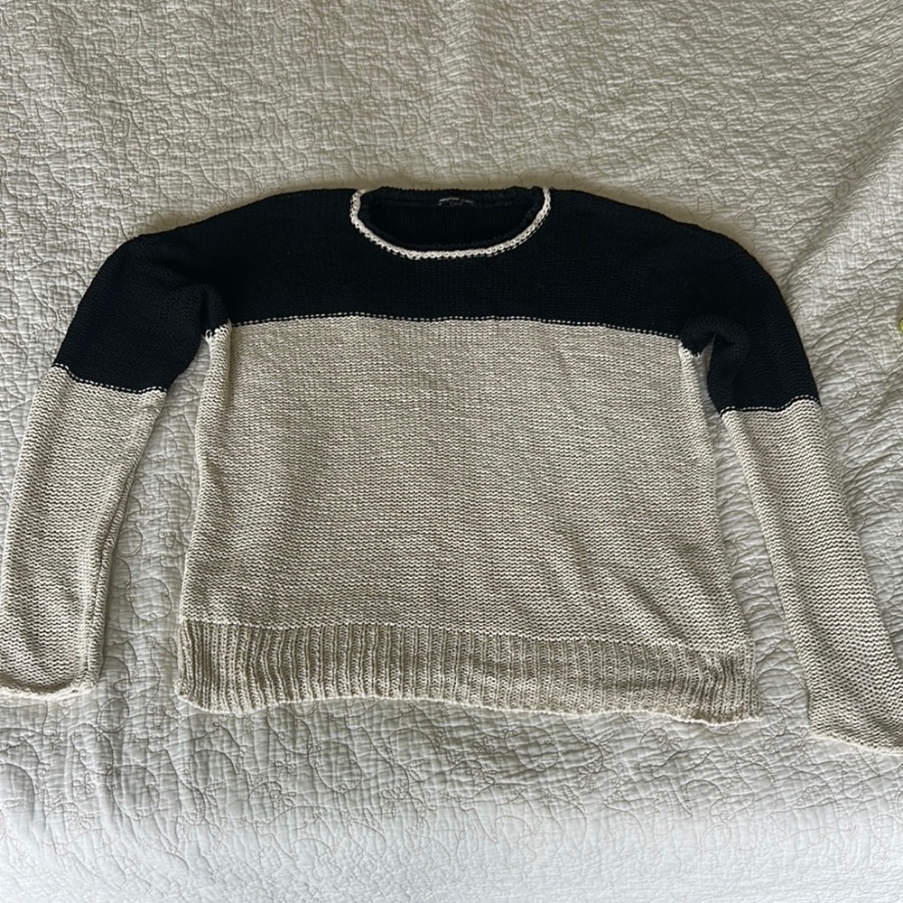 James Perse Black and Cream Crew Neck Sweater